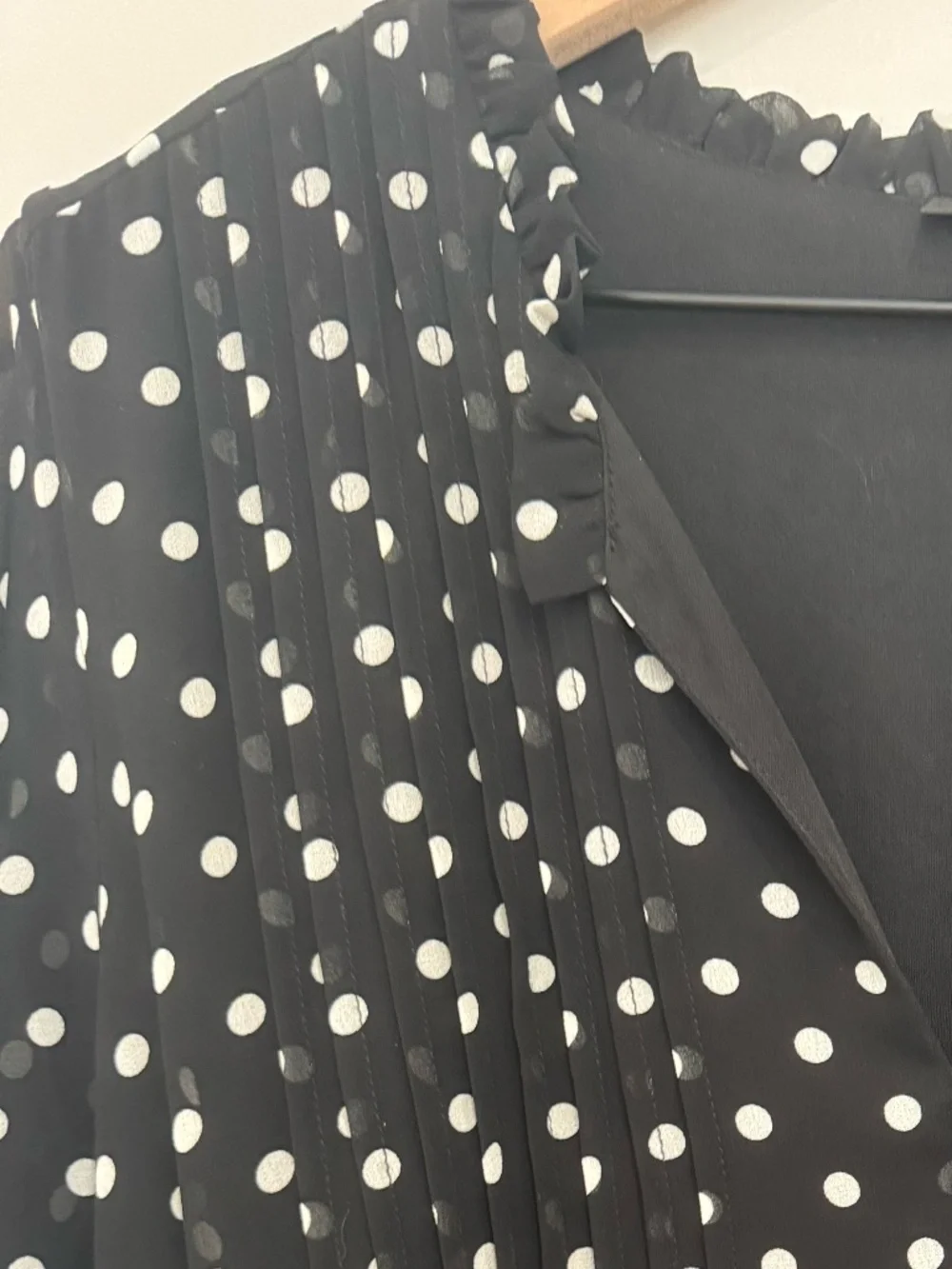 Torrid Size 3 Midi Chiffon Ruffle Neck Pintuck Dress Black and White Polka Dots - Picture 4 of 10